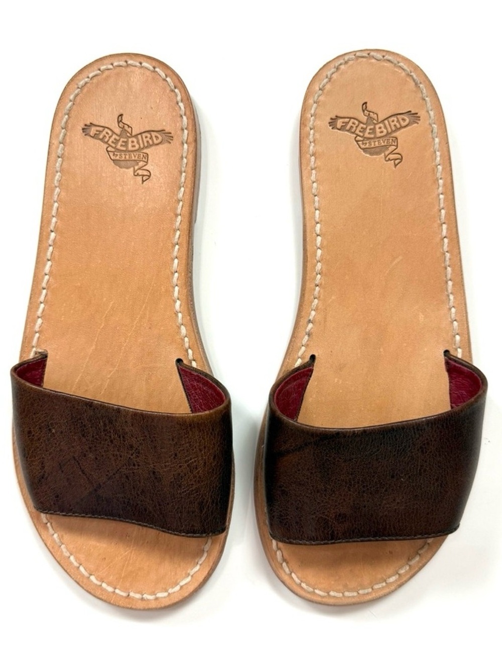 Freebird by Steven Golden Leather Slide Sandals women’s size 8 in brown EUC